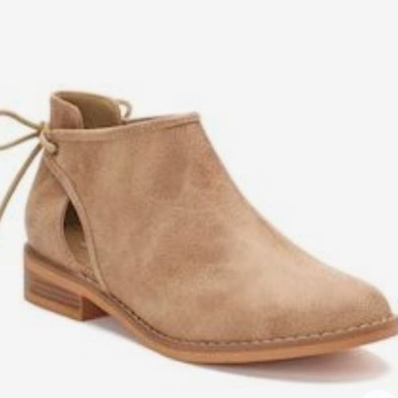 UNleashed Cut-Out Faux Suede Ankle Boots Tie Back size 10 - Picture 1 of 9